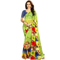 Pretty Ladies Fancy Marble Chiffon Party-wear Saree in Green Color Pretty Ladies Fancy Marble Chiffon Party-wear Saree in Green Color
