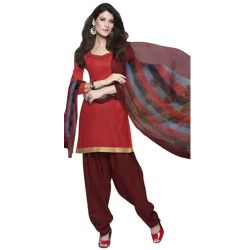Exclusive Red and Maroon Shaded Cotton Printed Patiala Suit Exclusive Red and Maroon Shaded Cotton Printed Patiala Suit