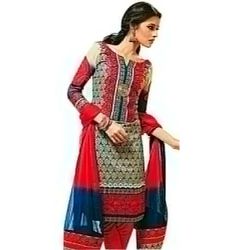 Designer Shobhas Black and Red Salwar Kameez of Cotton and Chiffon Designer Shobhas Black and Red Salwar Kameez of Cotton and Chiffon