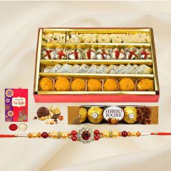 Haldiram Assorted Sweets with Ferrero Rocher Chocolates and a free Rakhi Haldiram Assorted Sweets with Ferrero Rocher Chocolates and a free Rakhi