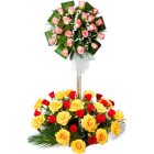 Beautiful 2 Tier Floral Arrangement Made of 50 Mixed Roses Beautiful 2 Tier Floral Arrangement Made of 50 Mixed Roses