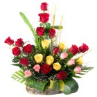 Expressive 24 Mixed Roses in a Basket Expressive 24 Mixed Roses in a Basket